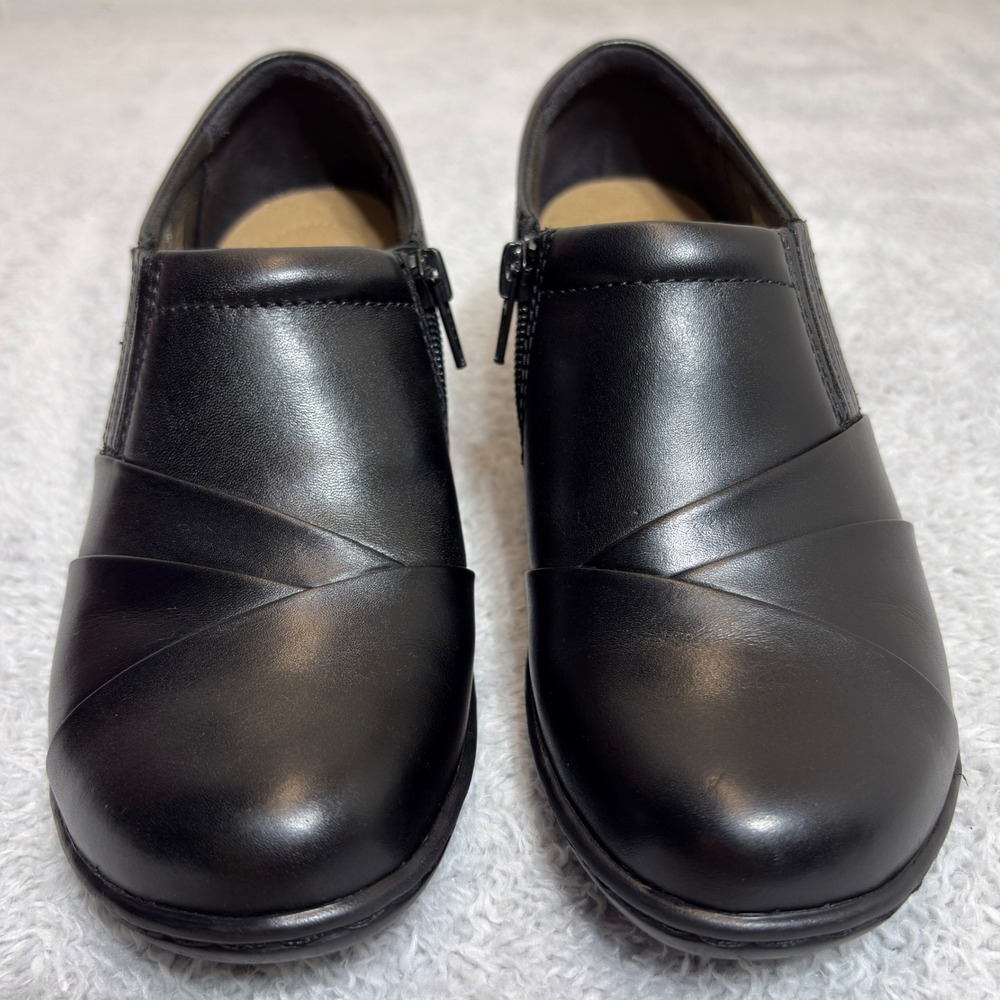 Clarks Collection Loafers Women 6.5M Black Leather Side Zip Wedge Shoes 26108789